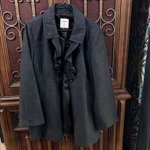 Old Navy Women's Charcoal Ruffle Pea Coat